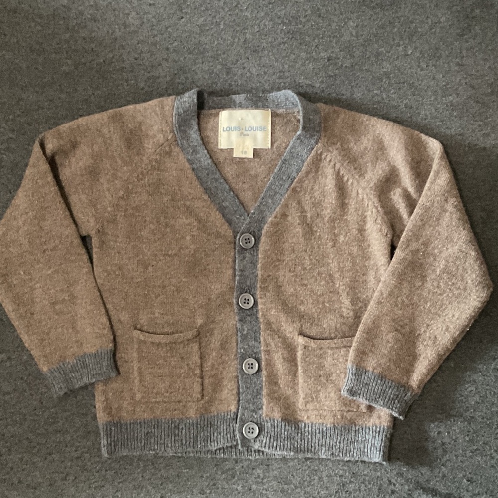 Louis Louise Boys Brown and Gray Cardigan Sweater cashmere 18m